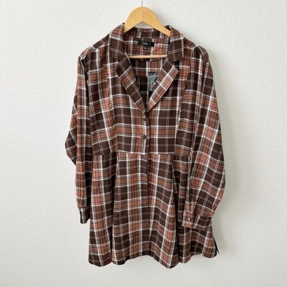 Lulus Autumnal Attitude Brown Plaid Skater Mini Dress Size XL - Picture 2 of 11